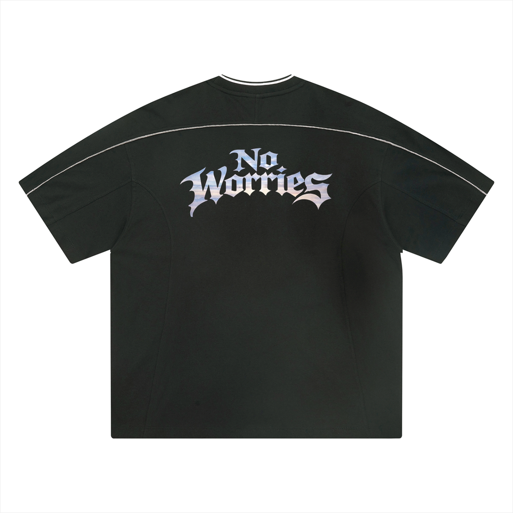 “No Worries” Oversized Contrast Tape T-Shirt