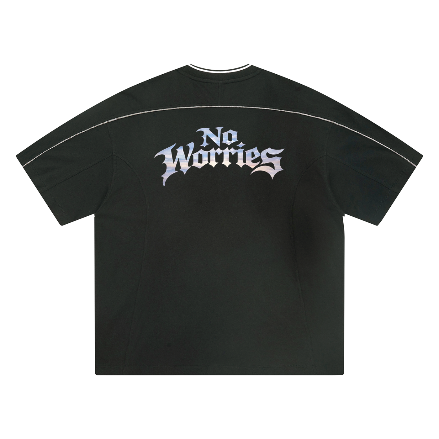 “No Worries” Oversized Contrast Tape T-Shirt