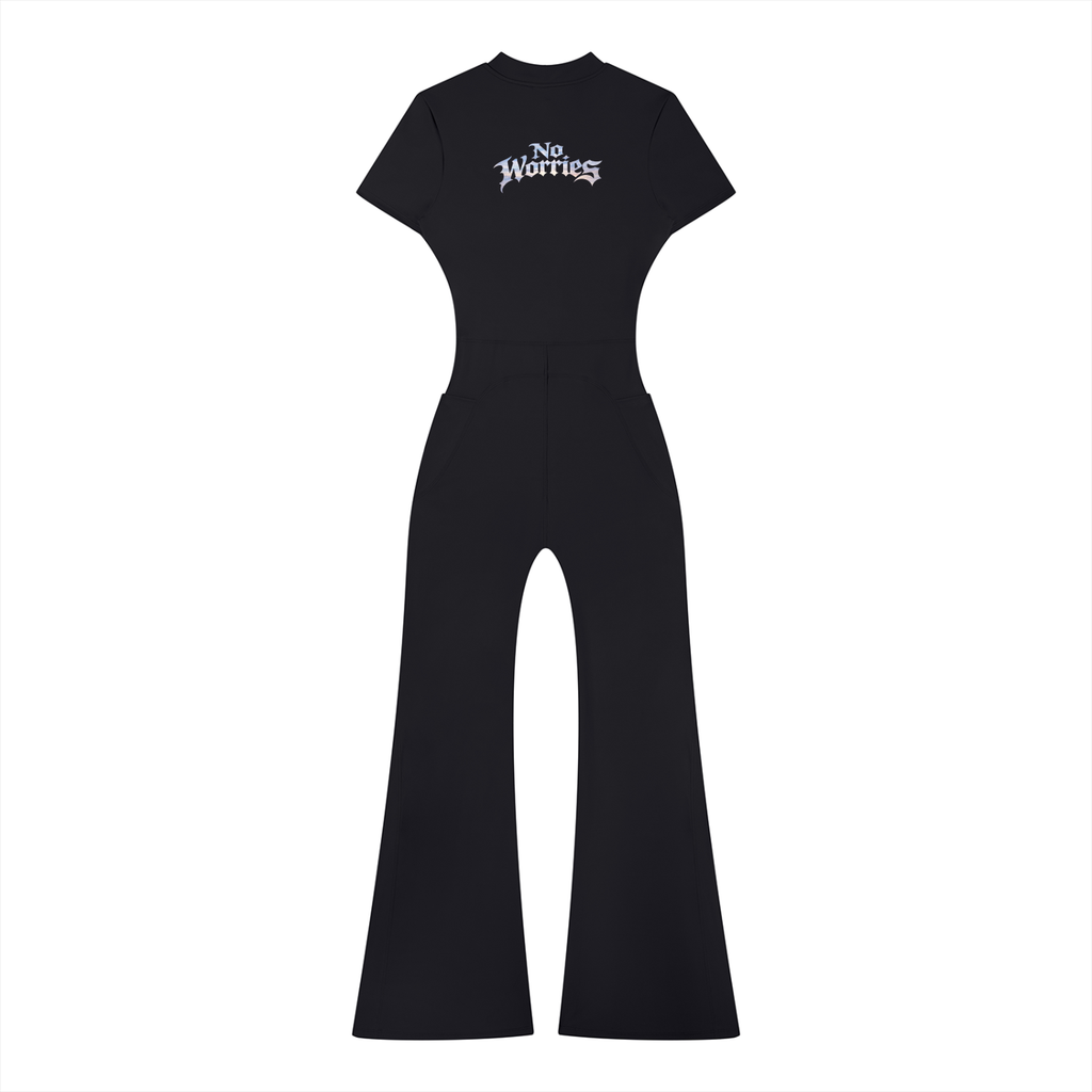 “No Worries” Women’s Tight Flared Leg Quarter-Zip Jumpsuit
