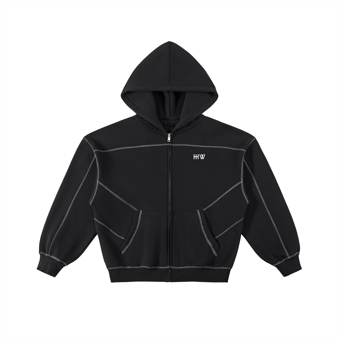 ‘HW’ Contrast-Stitched Fleece Zip Hoodie