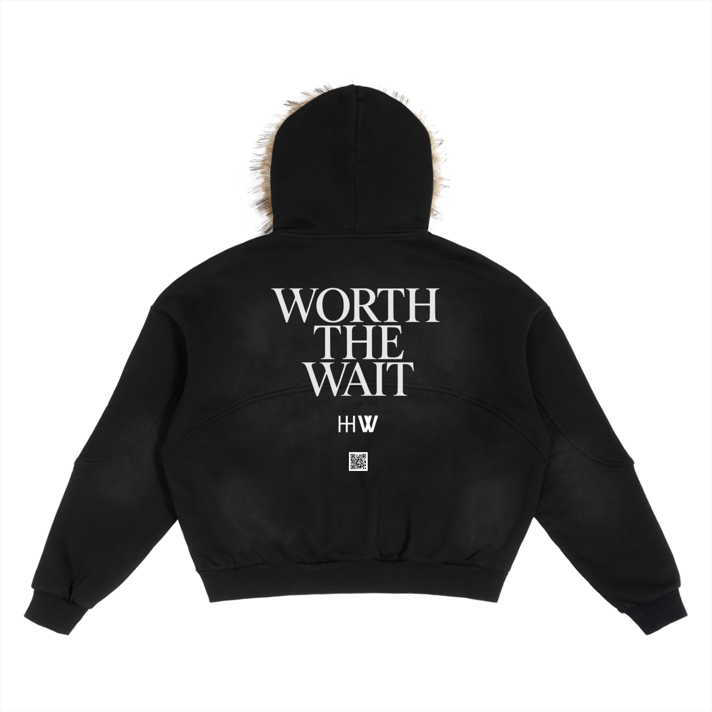 ‘HW’ Sun Fade Boxy Detachable Fur Hoodie