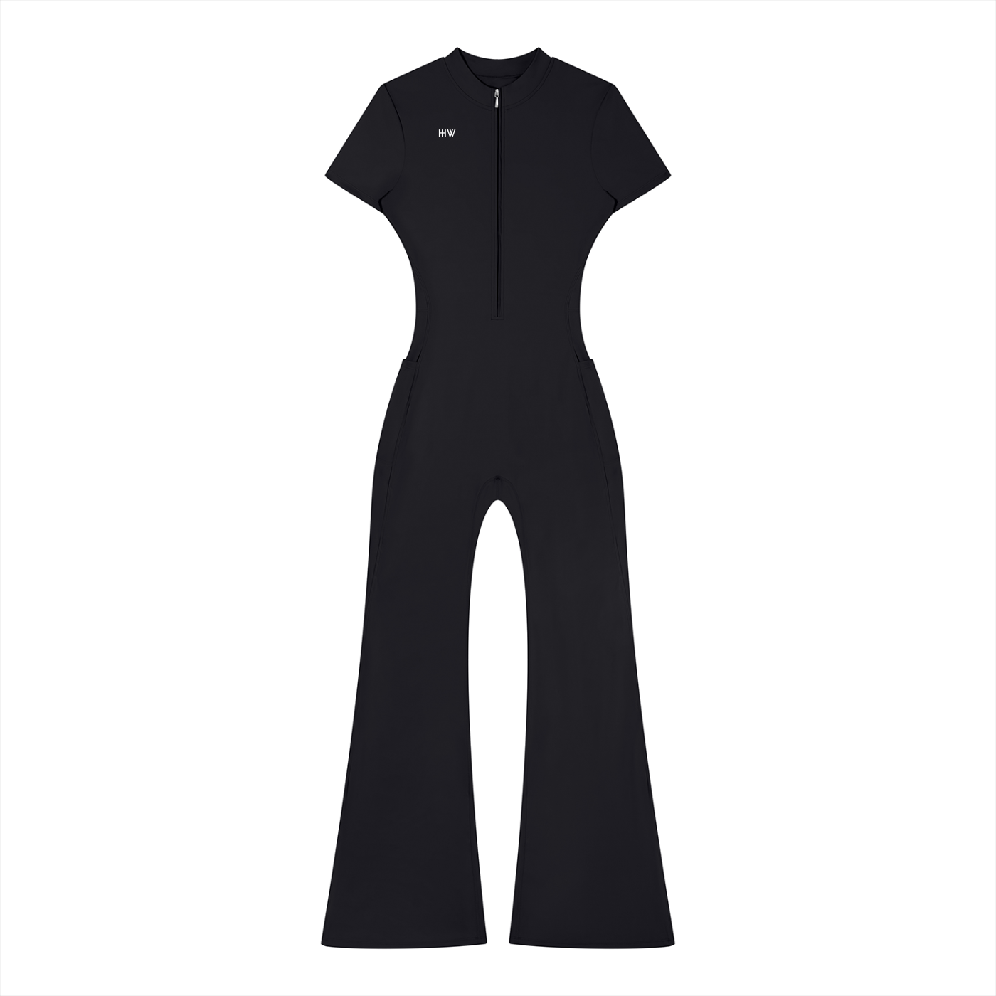 “No Worries” Women’s Tight Flared Leg Quarter-Zip Jumpsuit