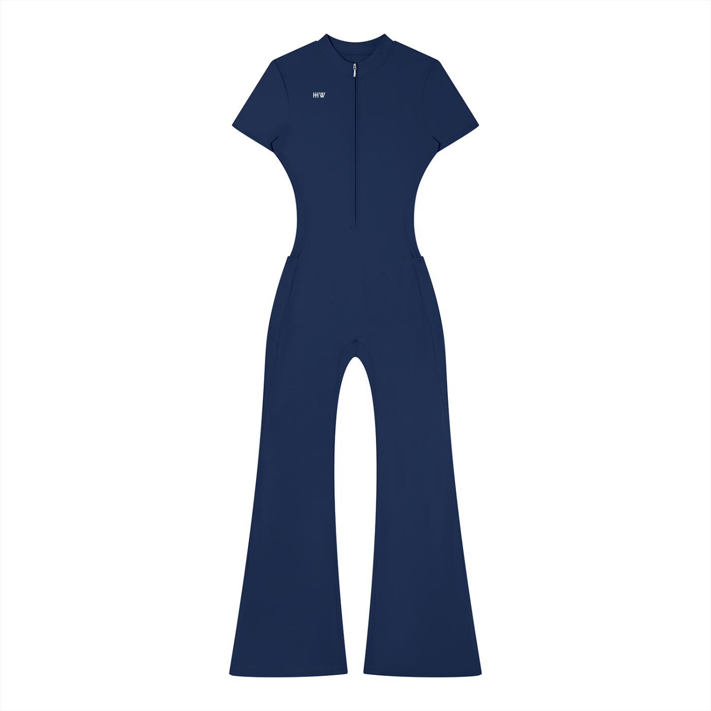 “No Worries” Women’s Tight Flared Leg Quarter-Zip Jumpsuit