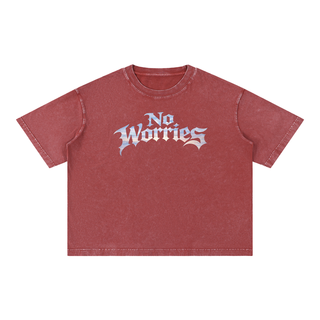“No Worries” Mineral Wash Boxy Cotton T-Shirt