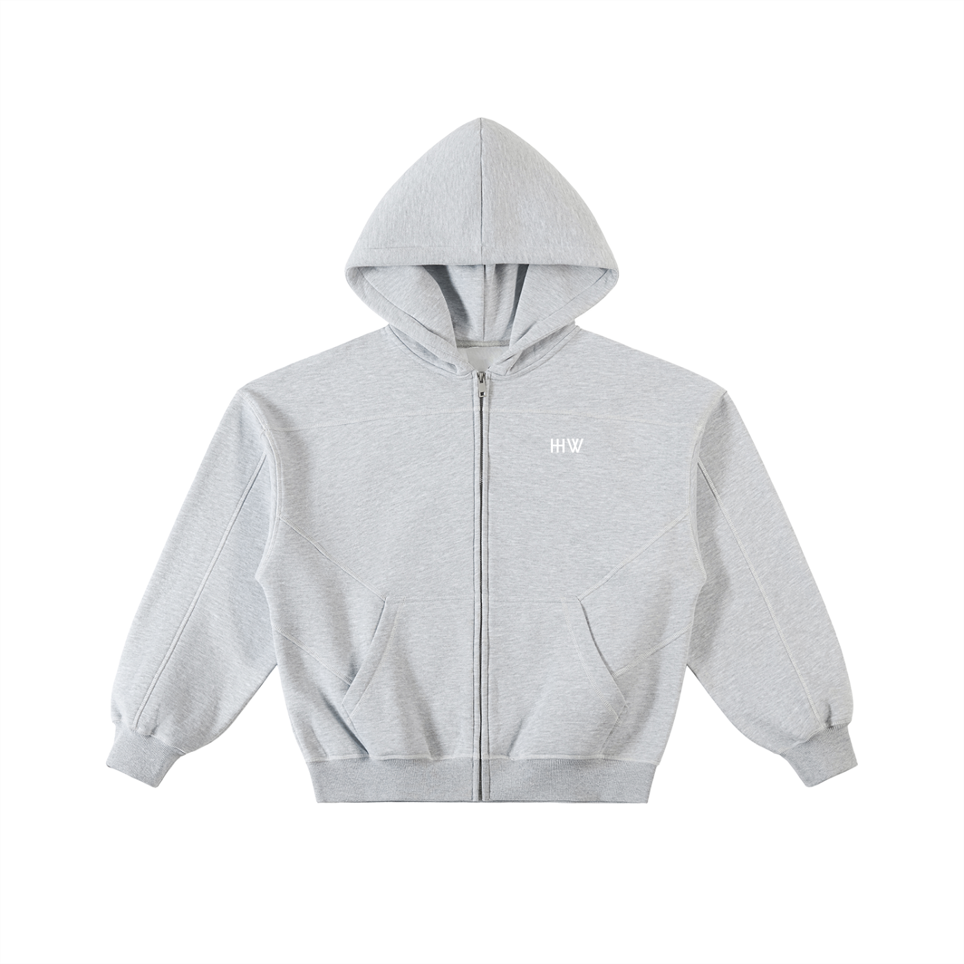 ‘HW’ Contrast-Stitched Fleece Zip Hoodie