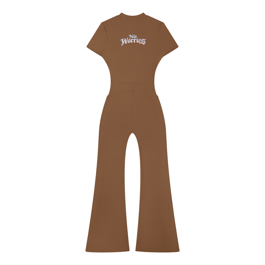 “No Worries” Women’s Tight Flared Leg Quarter-Zip Jumpsuit