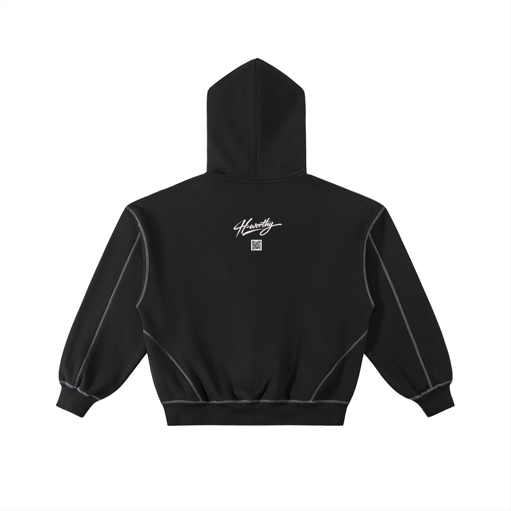 ‘HW’ Contrast-Stitched Fleece Zip Hoodie