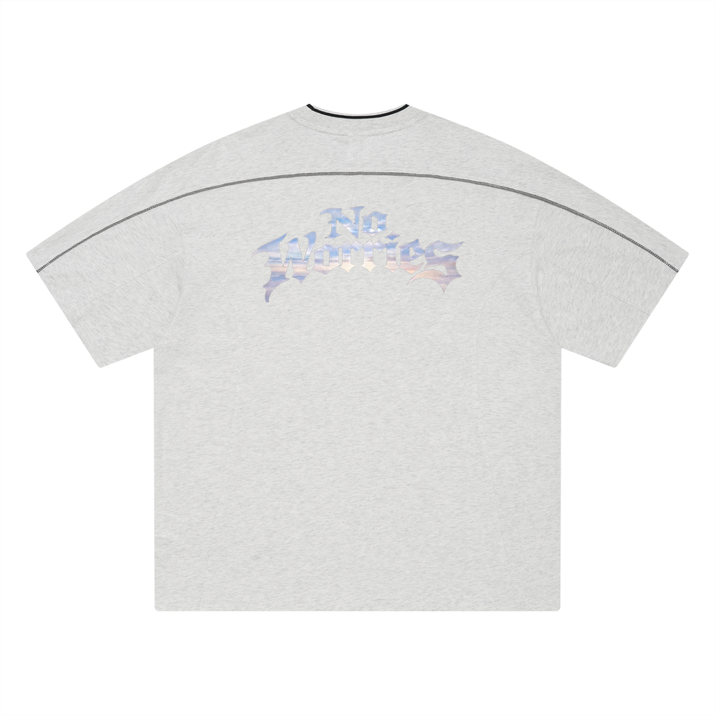 “No Worries” Oversized Contrast Tape T-Shirt