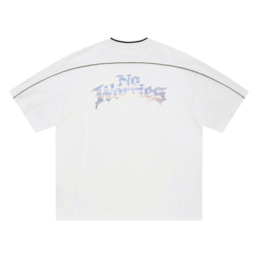 “No Worries” Oversized Contrast Tape T-Shirt