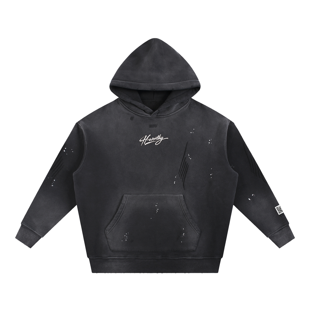 ‘H-worthy’ Vintage Frayed Fleece Hoodie