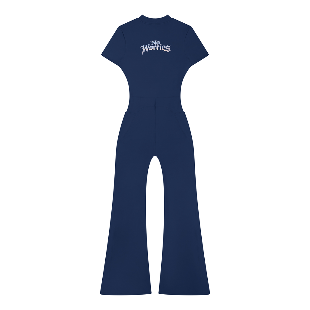 “No Worries” Women’s Tight Flared Leg Quarter-Zip Jumpsuit