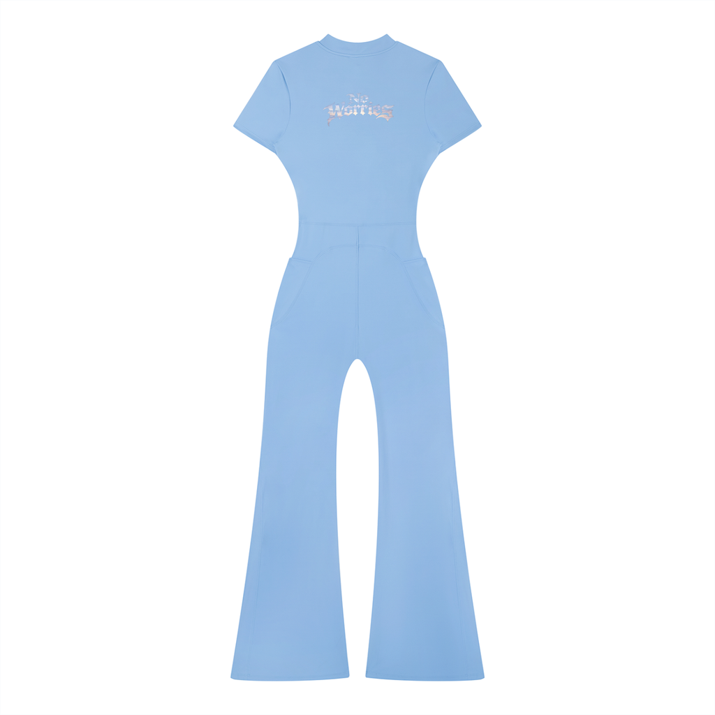 “No Worries” Women’s Tight Flared Leg Quarter-Zip Jumpsuit