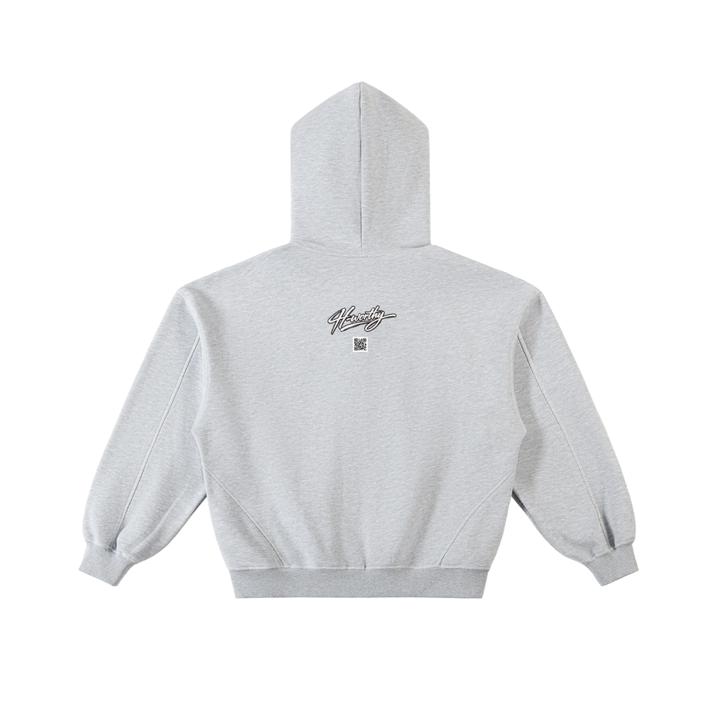 ‘HW’ Contrast-Stitched Fleece Zip Hoodie